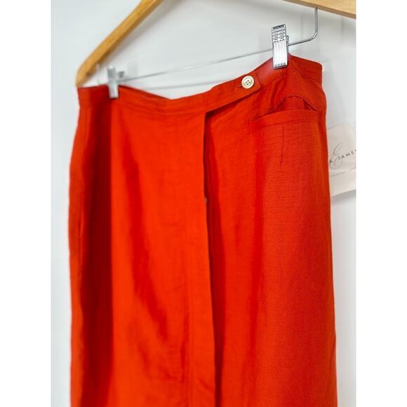 Emma James Liz Claiborne Faux Wrap Button Maxi Skirt Orange Linen Blend Size 16 - Picture 2 of 11